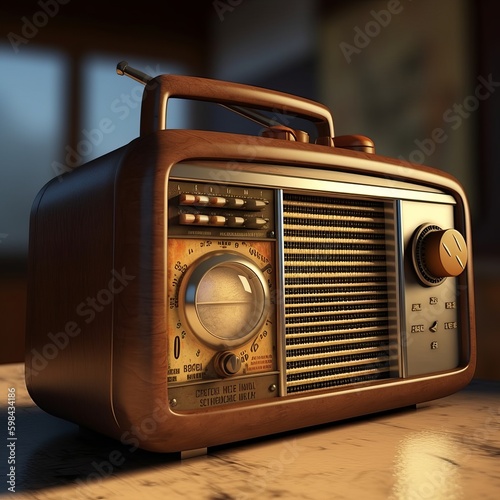 A retro radio on a wooden table ai, ai generative, illustration