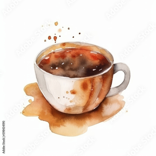 Watercolor coffee cup. Illustration AI Generative.