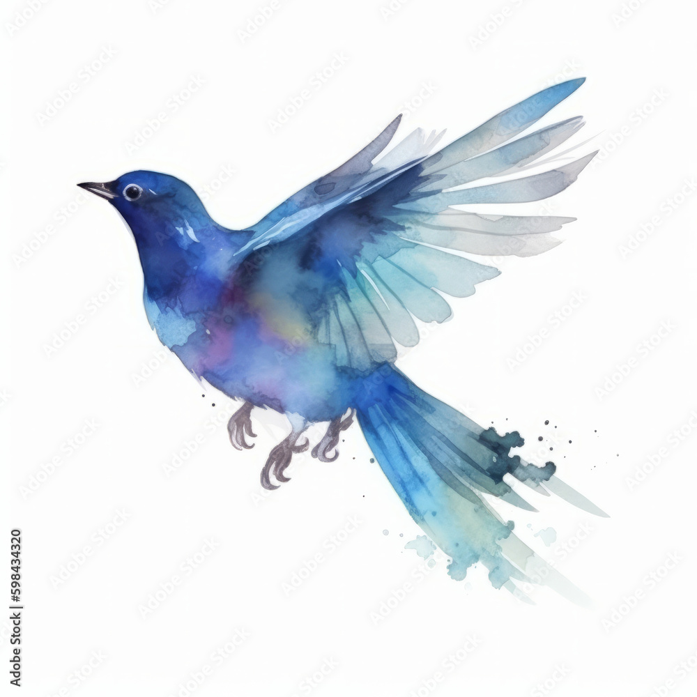Obraz premium Watercolor blue bird. Illustration AI Generative.