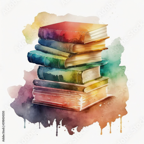 Watercolor books. Illustration AI Generative.