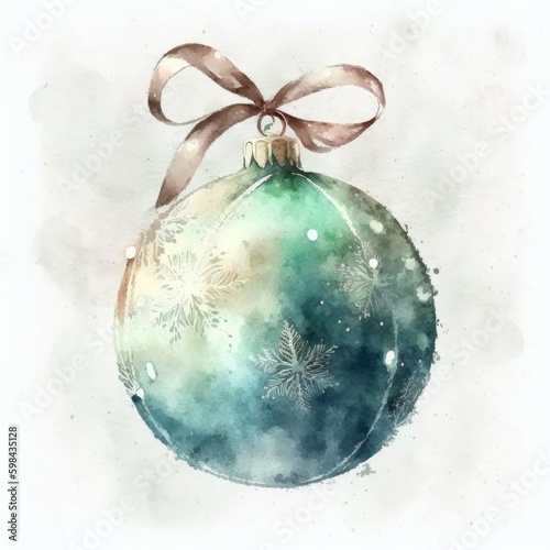 Watercolor Christmas ball decoration. Illustration AI Generative.