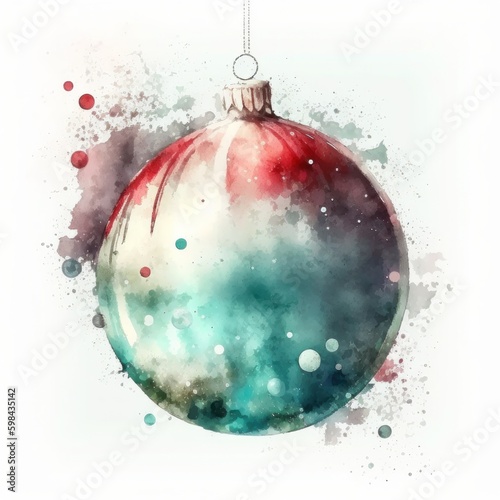 Watercolor Christmas ball decoration. Illustration AI Generative.