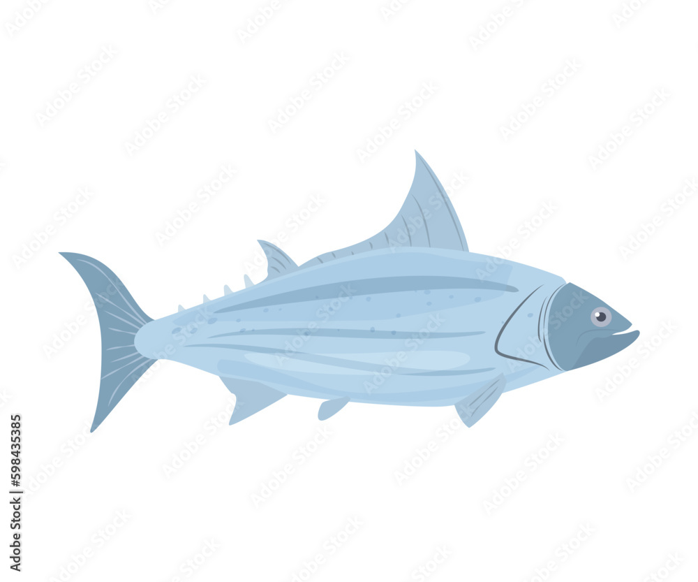Tuna large fish cartoon icon or sign flat vector illustration isolated on white. Tuna large fish cartoon icon or sign flat vector illustration isolated on white.