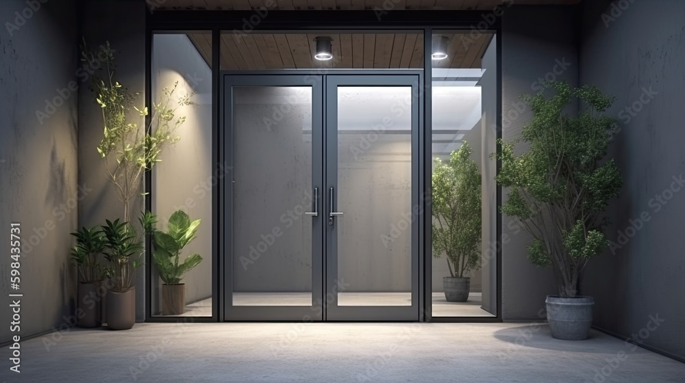 Aluminum modern entrance to a luxury house where the door is alsó remarkable. Generative AI Technology Aluminum modern entrance to a luxury house where the door is alsó remarkable. Generative AI Technology