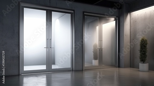 Aluminum modern entrance to a luxury house where the door is als   remarkable. Generative AI Technology 