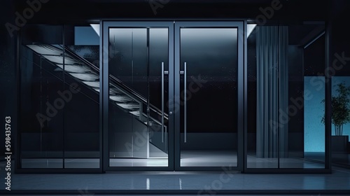 Aluminum modern entrance to a luxury house where the door is alsó remarkable. Generative AI Technology 