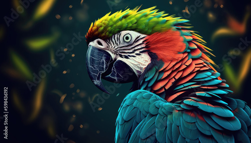 Close-Up of Beautiful Parrot - Detailed Portrait of Colorful Bird of exotic parrot's plumage.