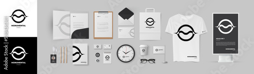 Minimal black circle logo and strict branding design. Corporate style template for modern business company.