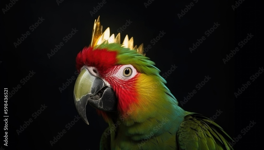 Obraz premium Close-Up of Beautiful Parrot in crown - Detailed Portrait of Colorful king Bird of exotic parrot's plumage.