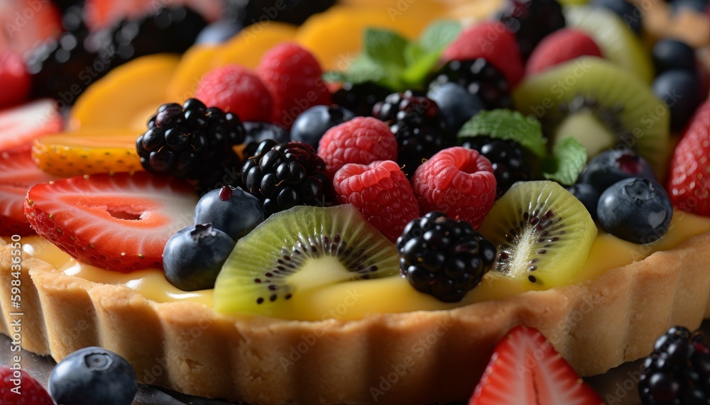 A closeup shot of a tasty fruit tart ai, ai generative, illustration