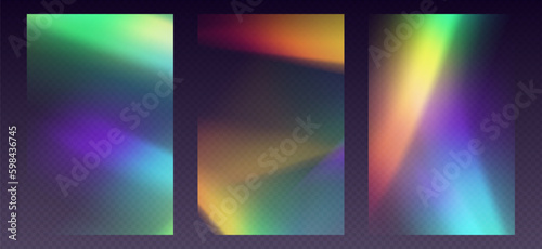 Obraz na płótnie Crystal refraction overlay, leak flare, rainbow sunlight effect, holographic reflections for posters or social media. Blurred optical rays, vintage camera glares. Vector illustration. w salonie
