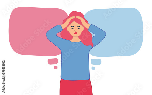 The woman is holding her head. Unable to choose between two options.