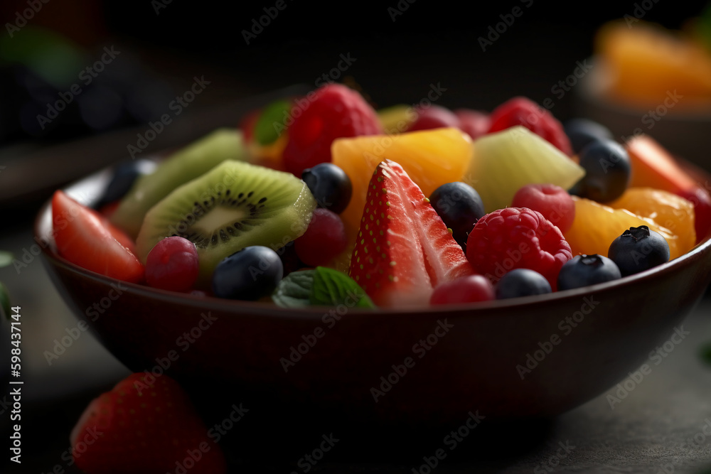 Fresh fruit salad, close up, macro, in the style of food photography. AI generative Fresh fruit salad, close up, macro, in the style of food photography. AI generative