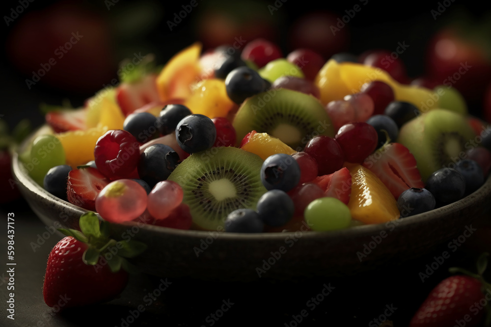 Fresh fruit salad, close up, macro, in the style of food photography. AI generative Fresh fruit salad, close up, macro, in the style of food photography. AI generative