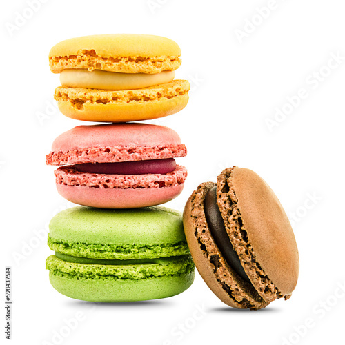Colorful macaroons isolated on a transparent background