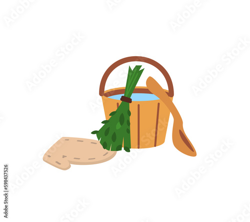 Sauna traditional tools flat style, vector illustration