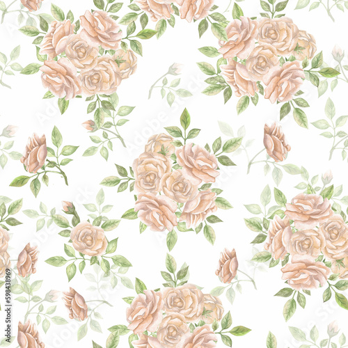 Pattern with roses. Watercolor roses. Seamless pattern with flowers. Floral pattern. Background with rose roses. © innabelavi