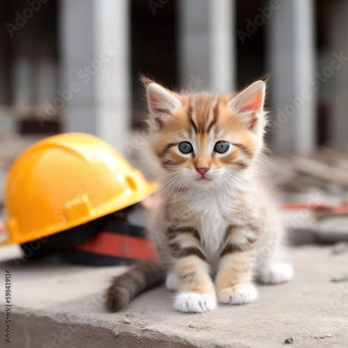 kitten wearing a construction helmet stock, kitten wearing a construction helmet