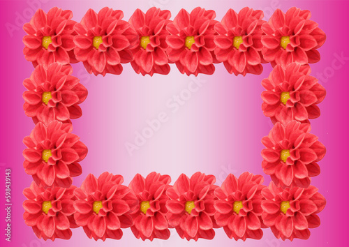 A beautiful decorative frame made of blooming red flowers 