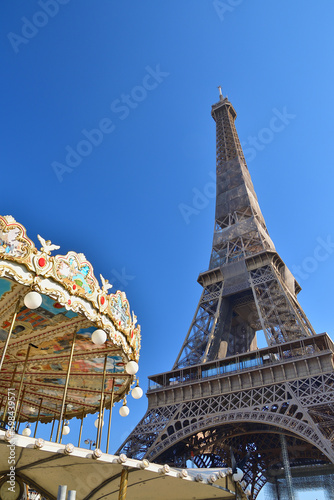 Paris, France. The Eiffel Tower as seen from the riverside promenade. February 28, 2021.