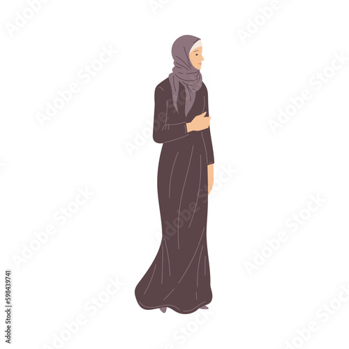 Women dressed in burqa and scarf flat style, vector illustration
