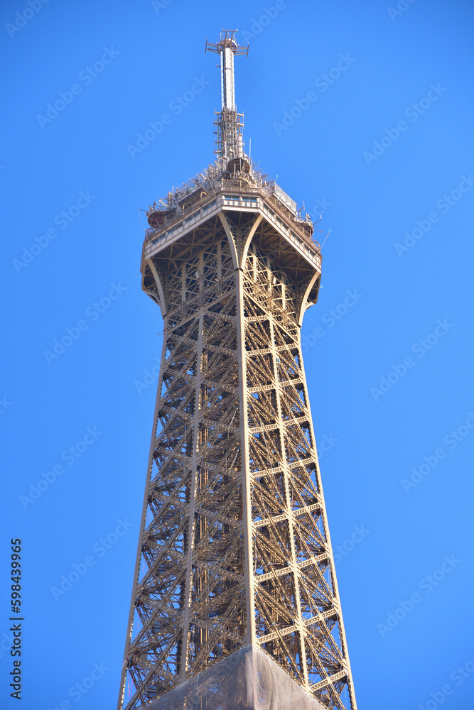 Paris, France. The Eiffel Tower as seen from the riverside promenade. February 28, 2021. Paris, France. The Eiffel Tower as seen from the riverside promenade. February 28, 2021.