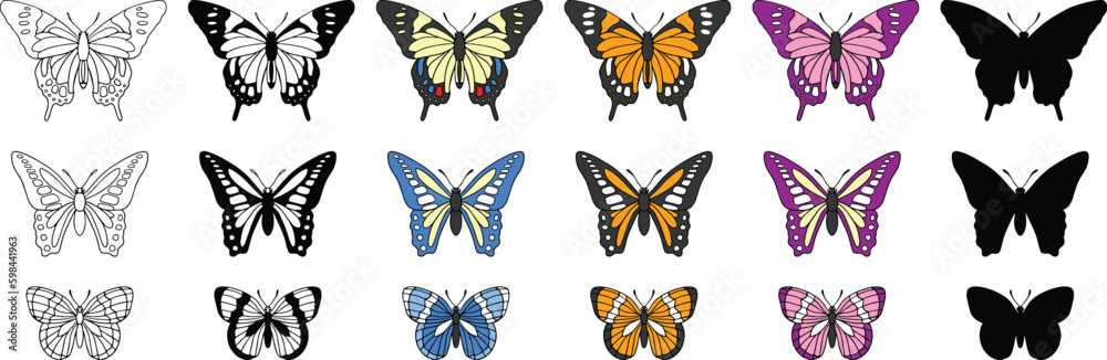 Butterfly Clipart Set - Outline, Silhouette & Color
Butterfly Clipart Set - Outline, Silhouette & Color