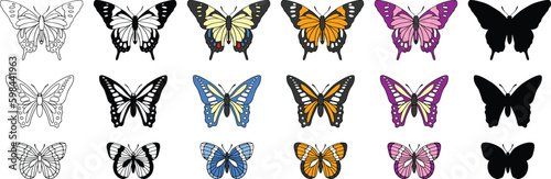Butterfly Clipart Set - Outline, Silhouette & Color
