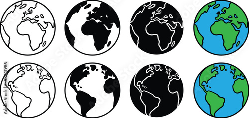 World or Planet Earth Clipart Set - Outline, Silhouette & Color