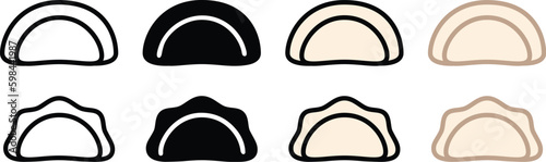 Dumpling or Pierogi Food Clipart Set - Outline, Silhouette & Color	