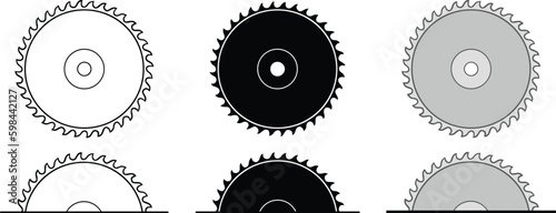 Circular Saw Blade Clipart Set - Outline, Silhouette & Color