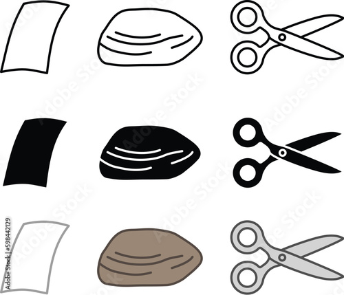 Rock, Paper Scissors Game Clipart Set - Outline, Silhouette & Color