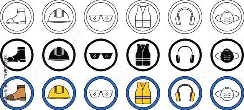 Workplace Safety Equipment Icon Clipart - Outline, Silhouette & Color