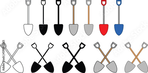 Simple Shovel Clipart Set - Color, Outline and Silhouette	
