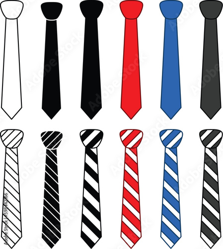 Neck Tie Clipart Set - Outline, Silhouette & Color
