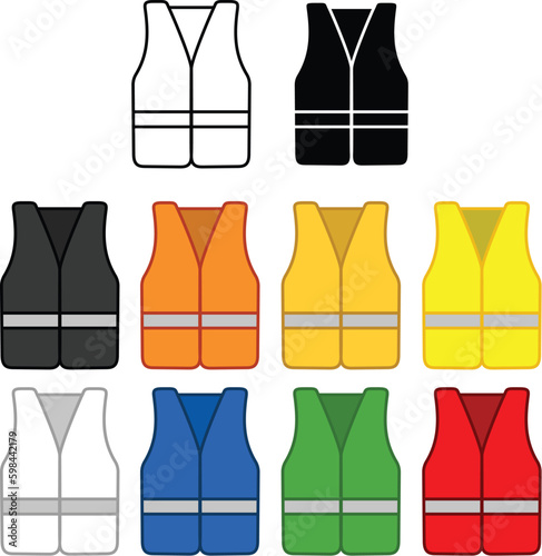 Safety Vest Workplace Equipment Clipart - Outline, Silhouette & Color