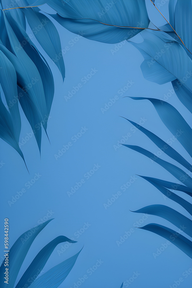 tropical leaves, deciduous plants with plain background, space for your text, generative ai