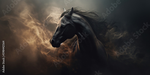 Stylized portrait of horse in the smoke. Generative AI 