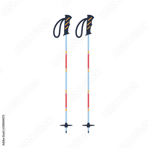 Ski poles or light sticks for skiers flat vector illustration isolated on white.