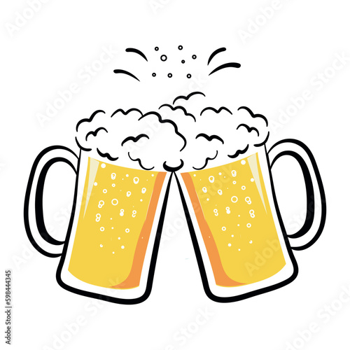 Two glasses of beer with bubbles and foam. Vector design.