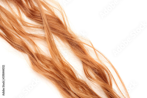 Curled ginger hair on white background