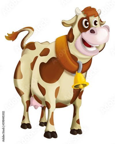 Cartoon happy scene with cow bull is looking and smiling illustration for children artistic painting scene © honeyflavour