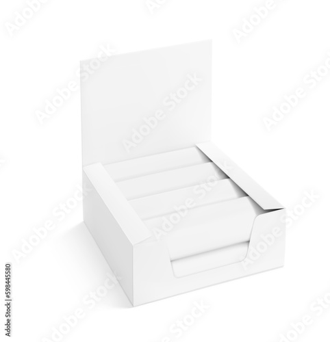 Blank open show box mockup with bars. Vector illustration isolated on white background. Easy to use for your product. EPS10.