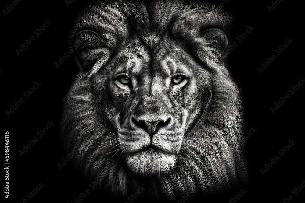majestic lion in black and white. Generative AI