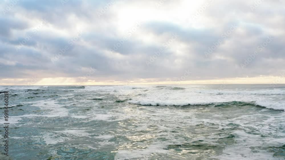 Ocean horizon with cloudy sky fly over. Storm on th sea aerial view. Generative AI Ocean horizon with cloudy sky fly over. Storm on th sea aerial view. Generative AI