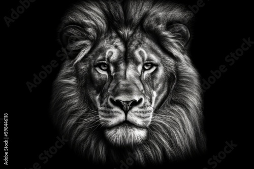 majestic lion in black and white. Generative AI
