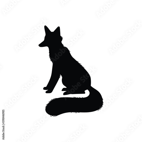 Black silhouette of sitting fox animal flat style, vector illustration