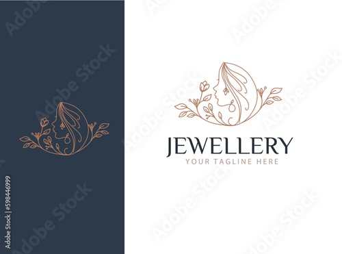 minimal floral linear style diamond and woman logo