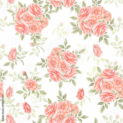 Seamless pattern with flowers. Floral pattern. Background with rose roses. Packaging illustration with roses. Wedding flowers.