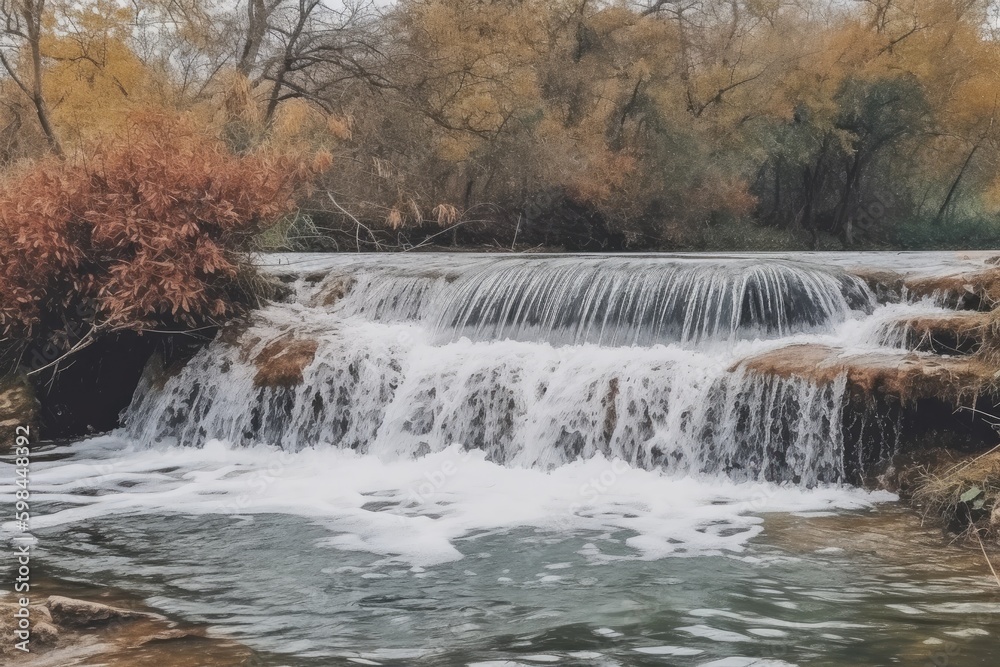 serene forest waterfall surrounded by lush greenery. Generative AI serene forest waterfall surrounded by lush greenery. Generative AI